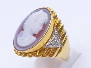 Pt900/K18 カメオ ダイヤ 0.06ct リング 11.8g